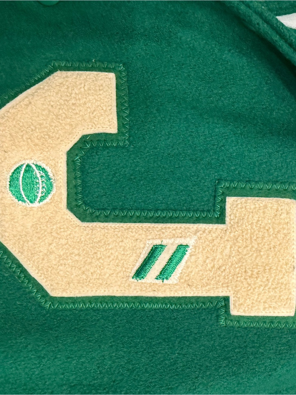 Vintage Green Letterman Jacket with Cream 'J' Patch - Picture 2 of 7